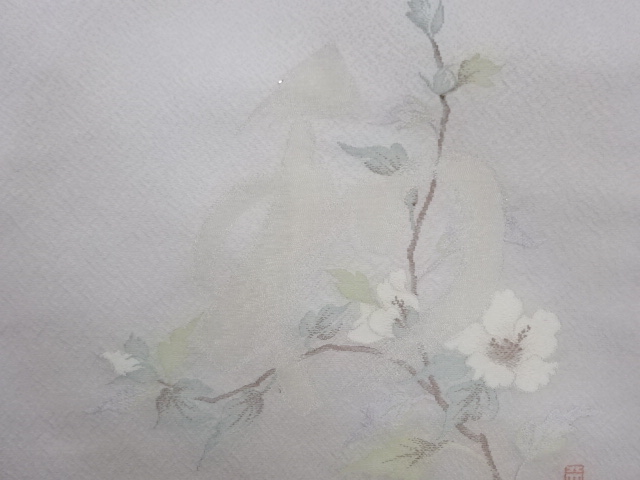  作家物　銀通し花・枝葉に文字模様織出し名古屋帯